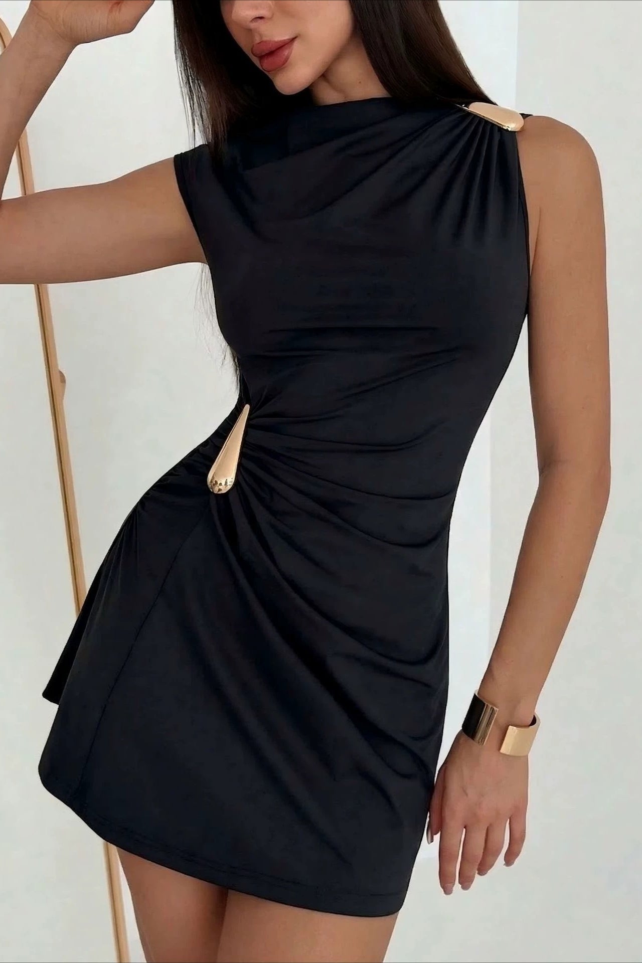 Round Neck Sleeveless Ribbon Mini Figure Hug Bodycon Dress