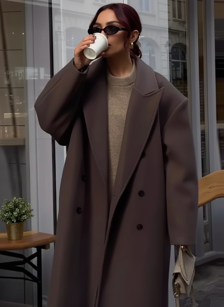 Solid DoubleBreasted TurnDown Overcoat