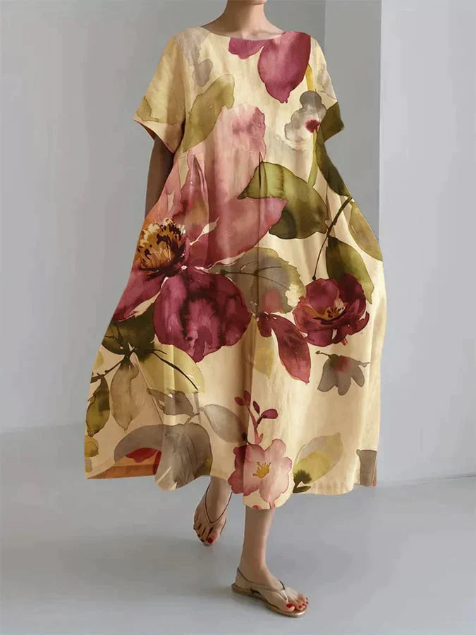 Ada Effortless Women's Loose Dress with Botanical Floral Print Chic Silhouette Collection