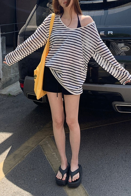 Striped Off Shoulder Cover Up