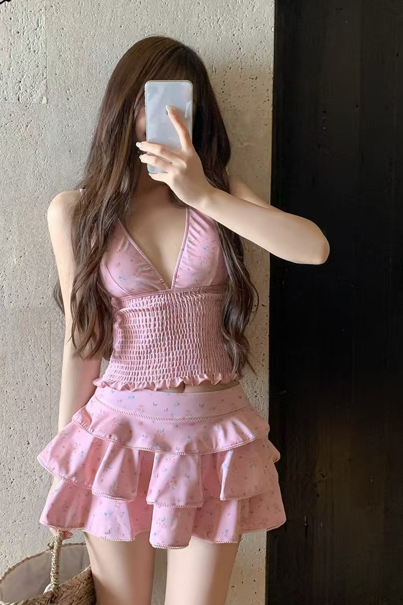 Sexy Ruched Skirted Two Piece Swim Set