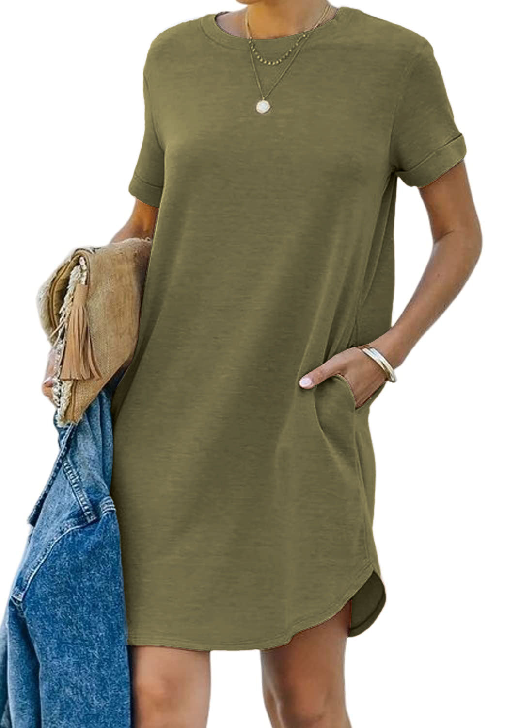 Casual short-sleeved T-shirt dress with pockets