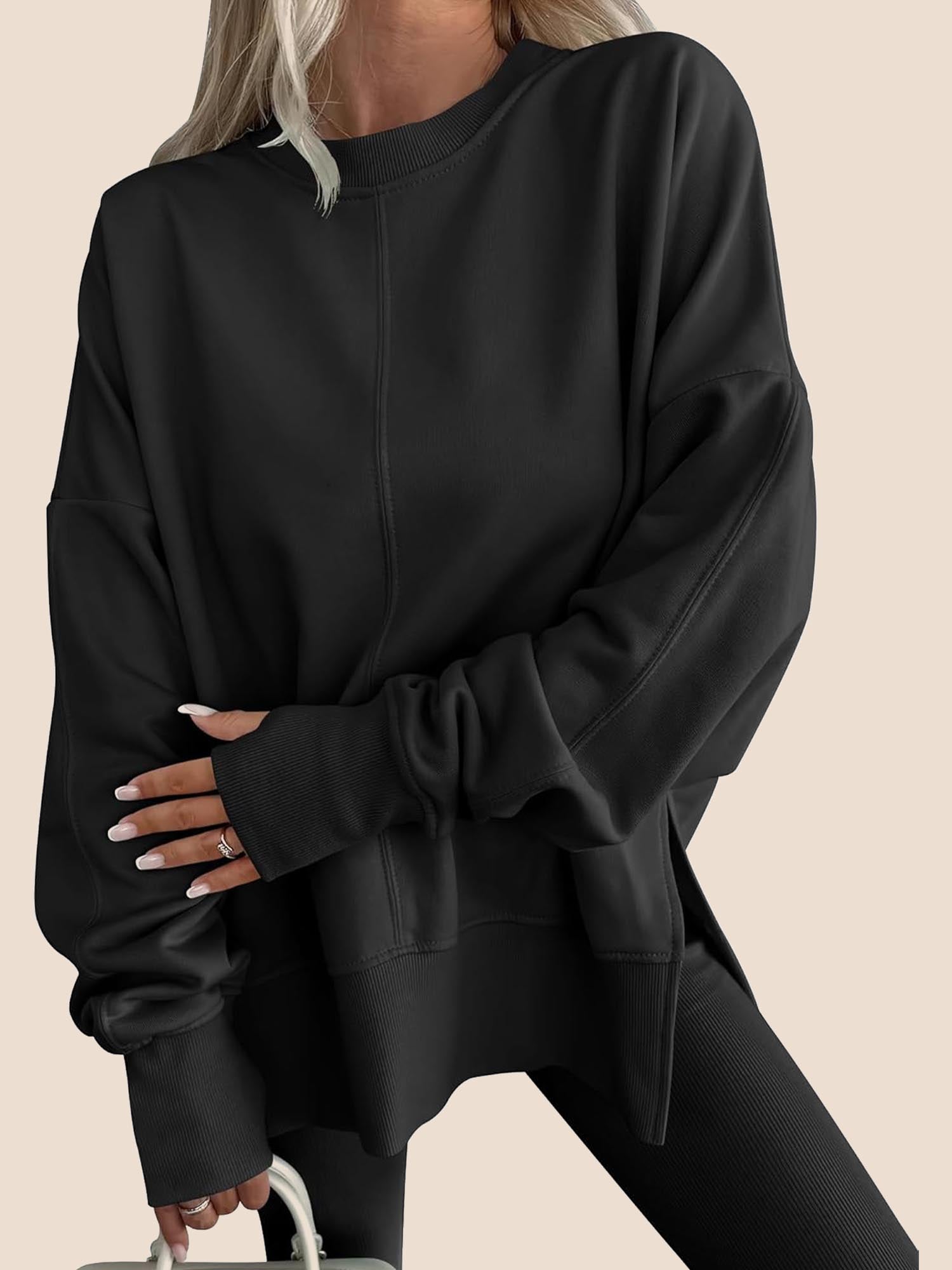 Oversized Thumbhole Long Sleeve Side Slit Sweatshirt