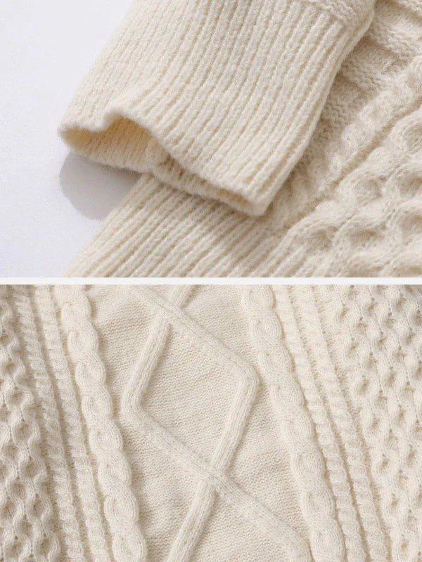 RETRO DIAMOND TWIST ROUND NECK SWEATER FOR MEN AND WOMEN