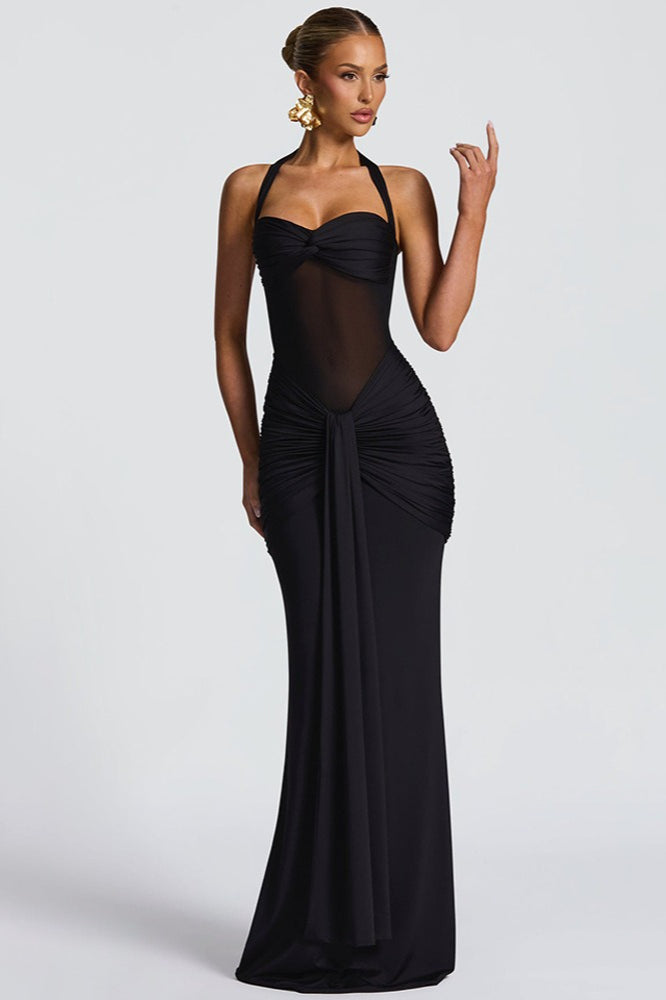 Mesh Panel Sash Maxi Dress 10