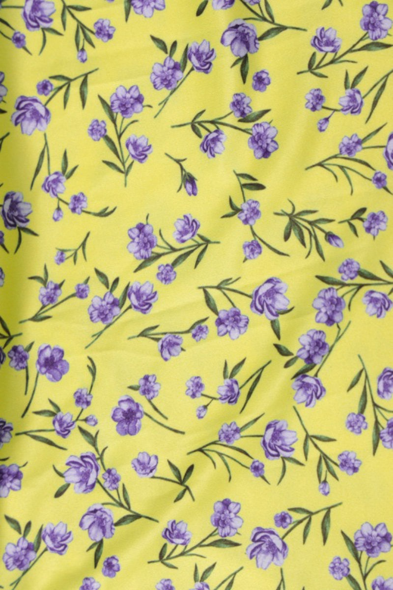 Yellow Halter Neck Backless Ditsy Floral Print High Slit Midi Dress 9