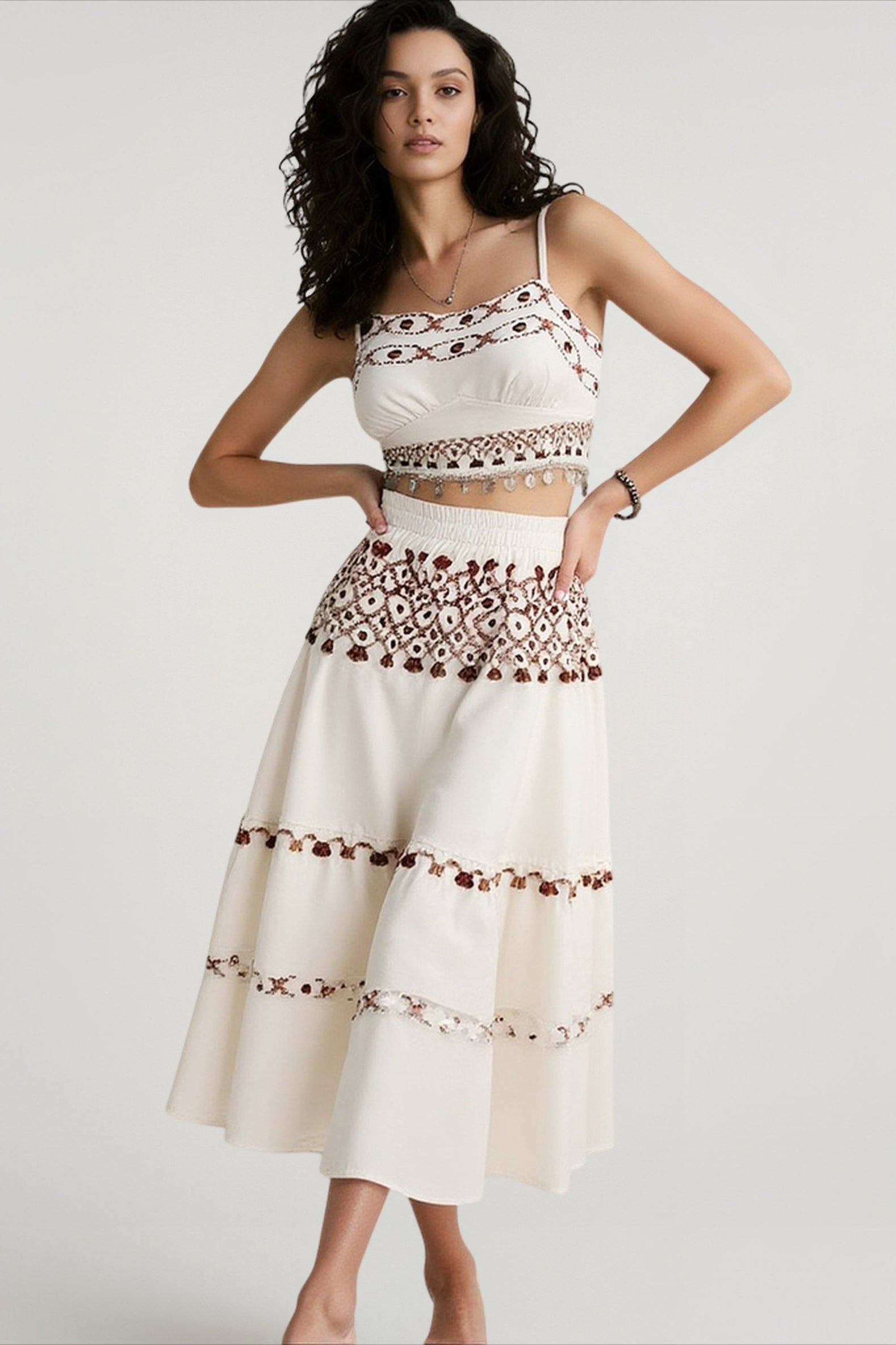 Bohemian vacation positioning printed beach women's suit, fringed w...