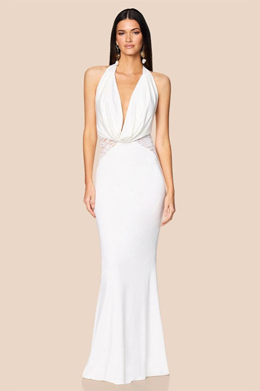 V-Neck Halter Lace Backless Fishtail Party Dress