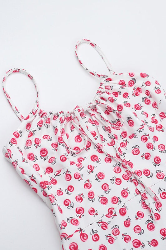 Polka Dot Backless Strap Long Floral Dress