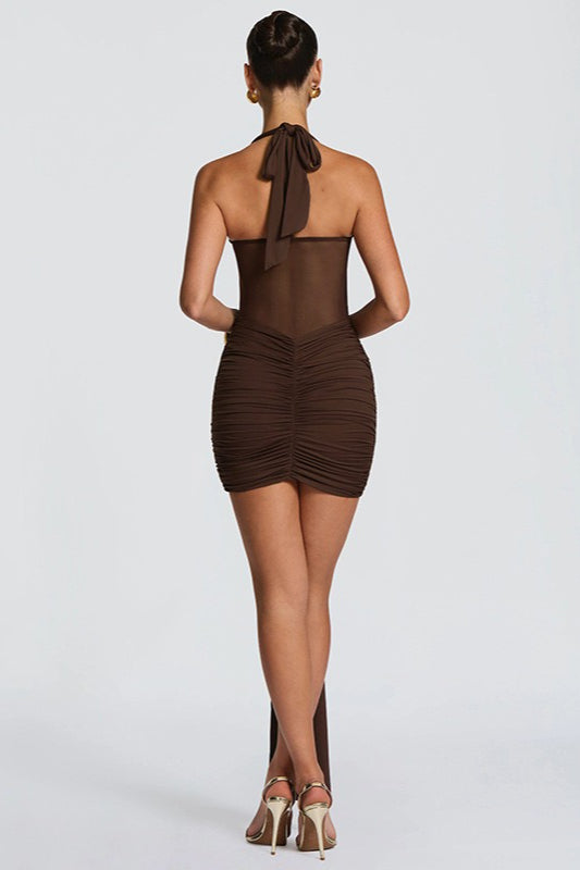 Mesh Halter Twist Knot Mini Party Dress
