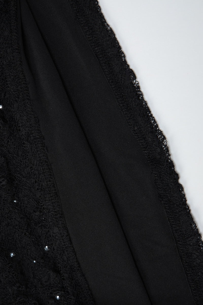 Black Turtleneck Long Sleeve Lace Rhinestone Bodycon Mini Dress 9