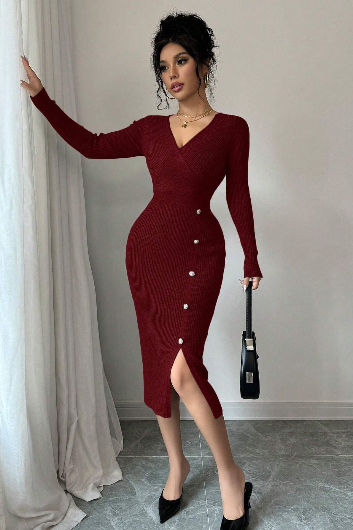 Slim Fit Midi Knit Sweater Dress 6