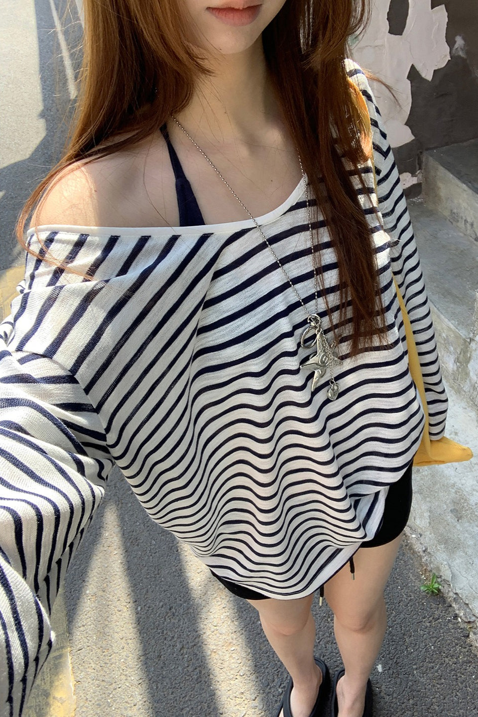 Striped Off Shoulder Cover Up