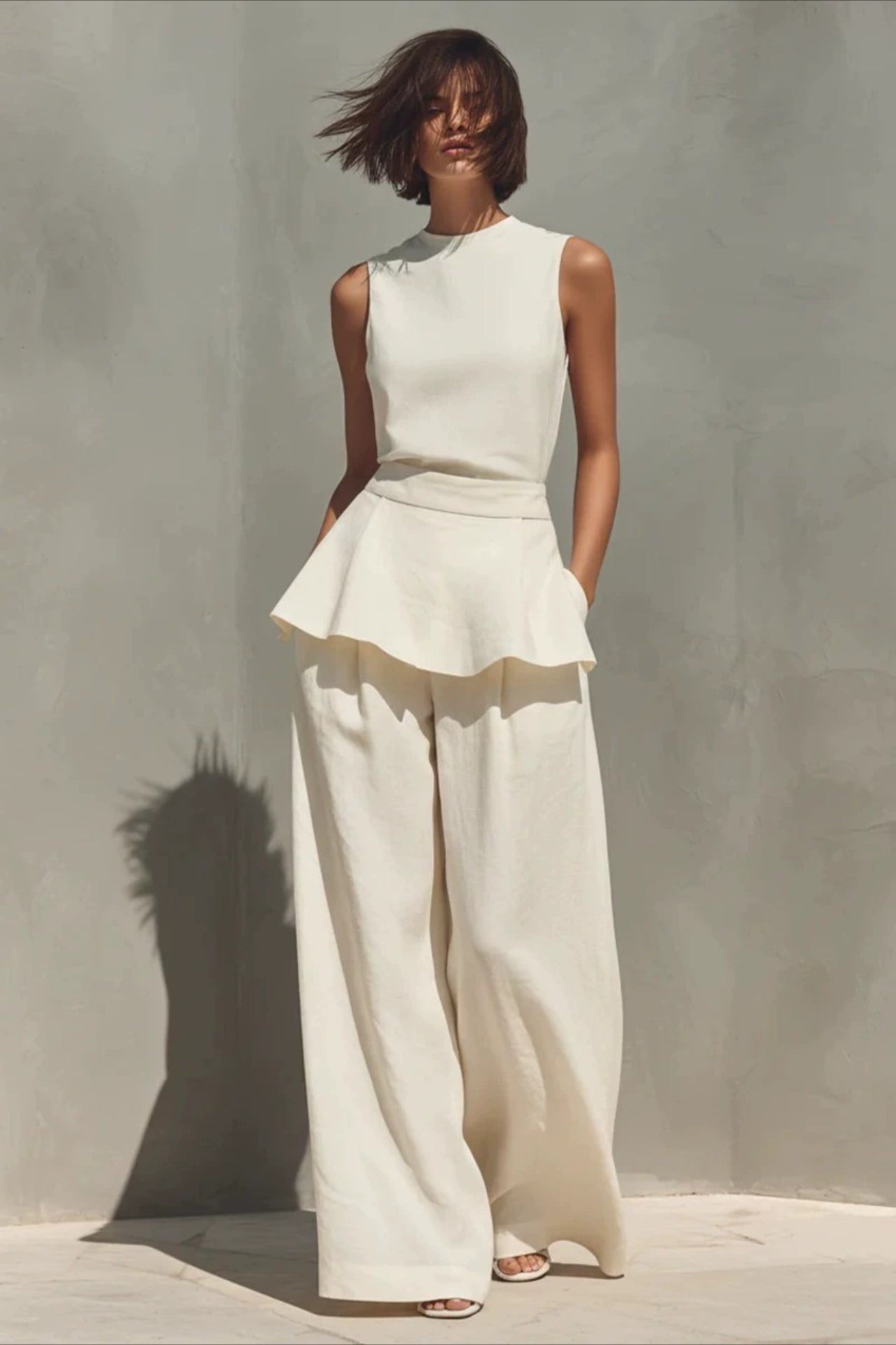 Sleeveless Minimalist Casual Two Piece Work Set