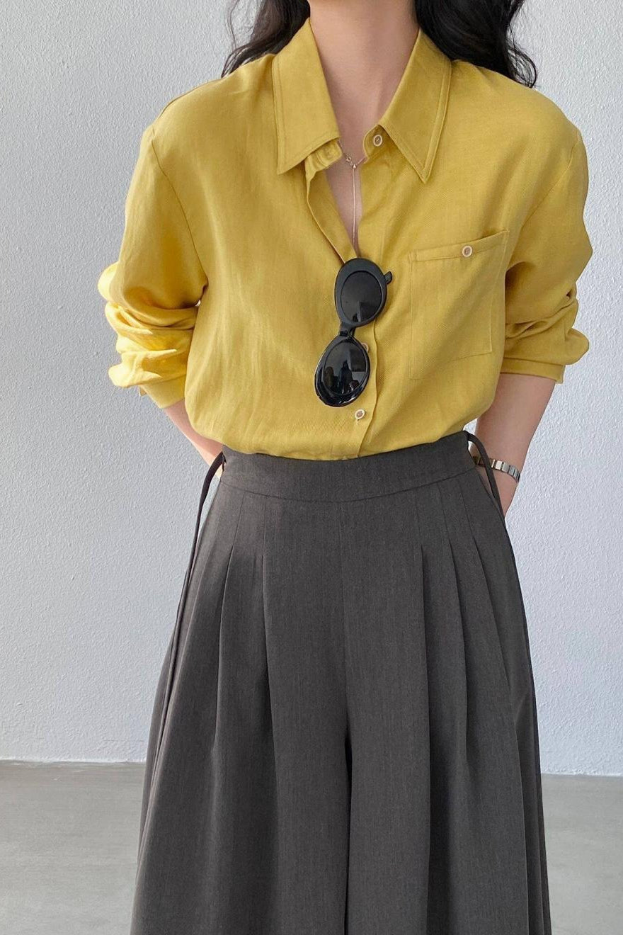 Linen Blend Long Sleeve Blouse