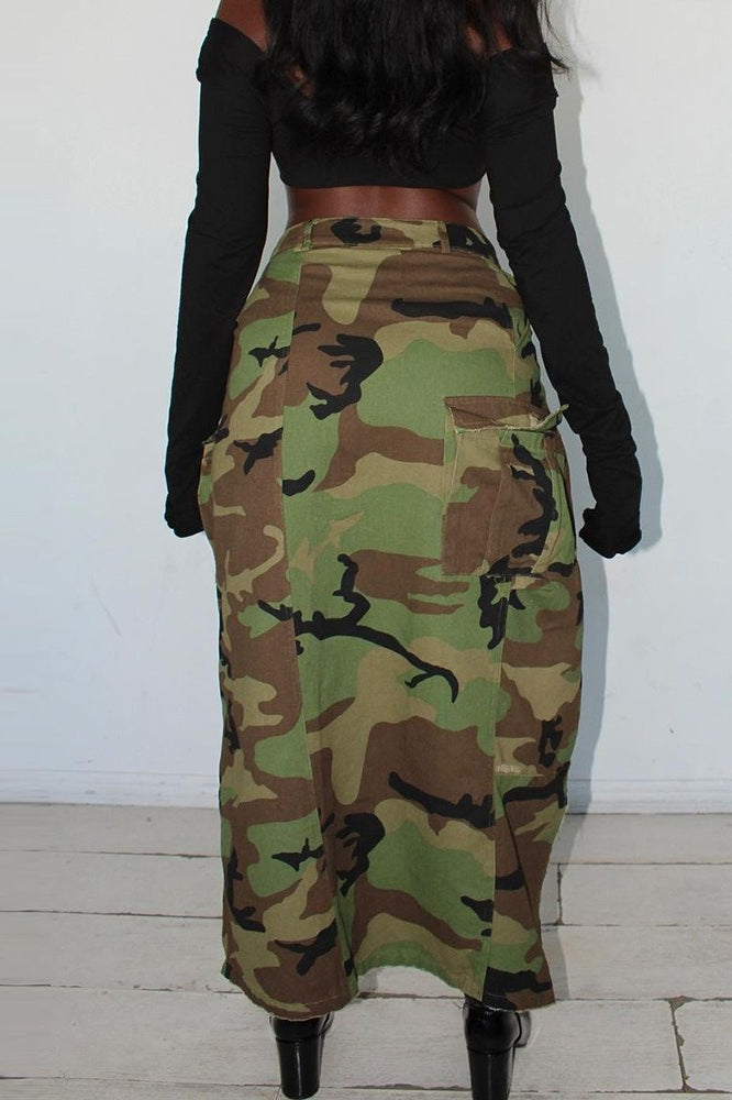 Washed Pocket Split Skirt