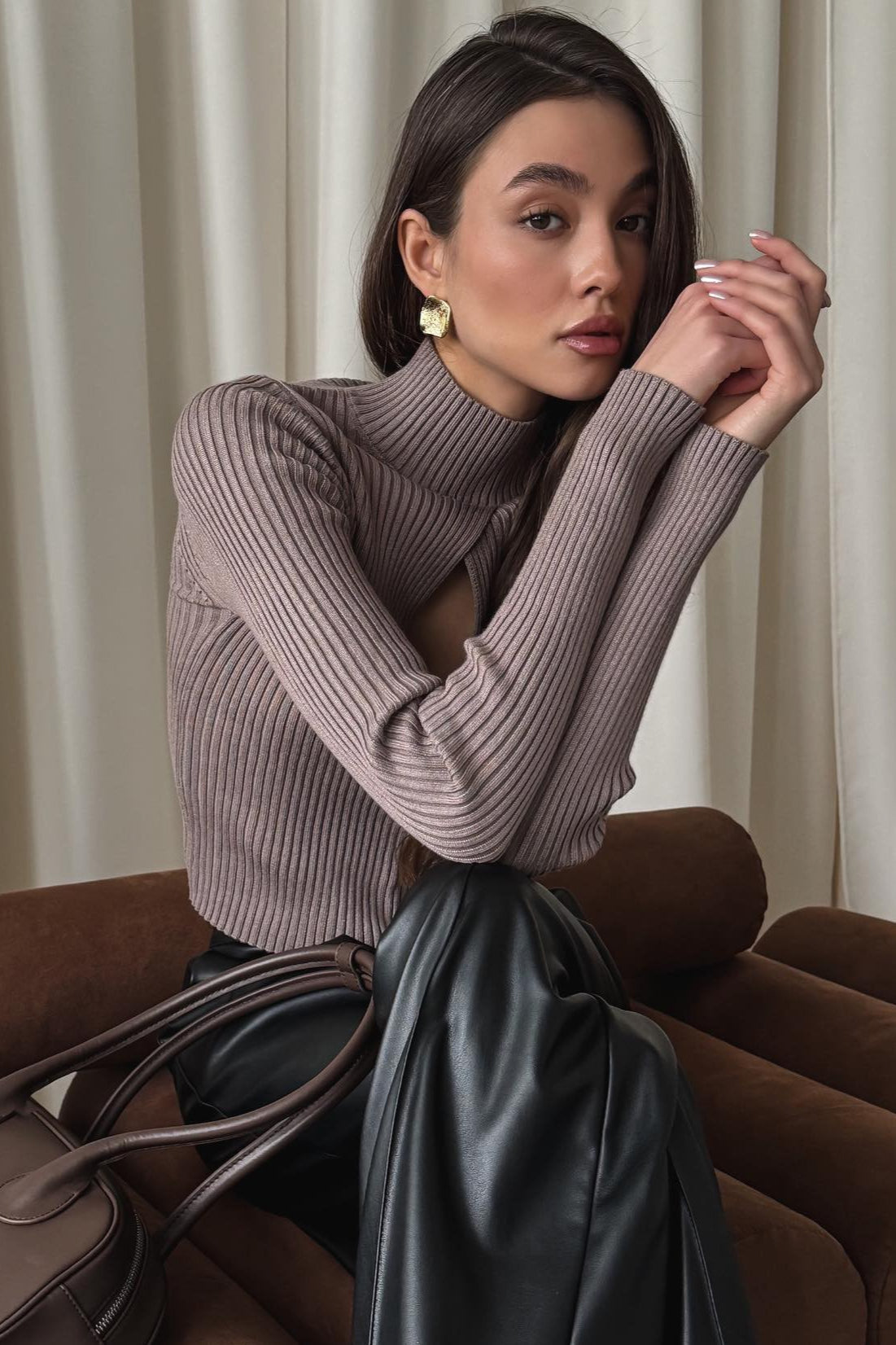 Turtleneck Openworks Knit Elegant Pullover Sweater