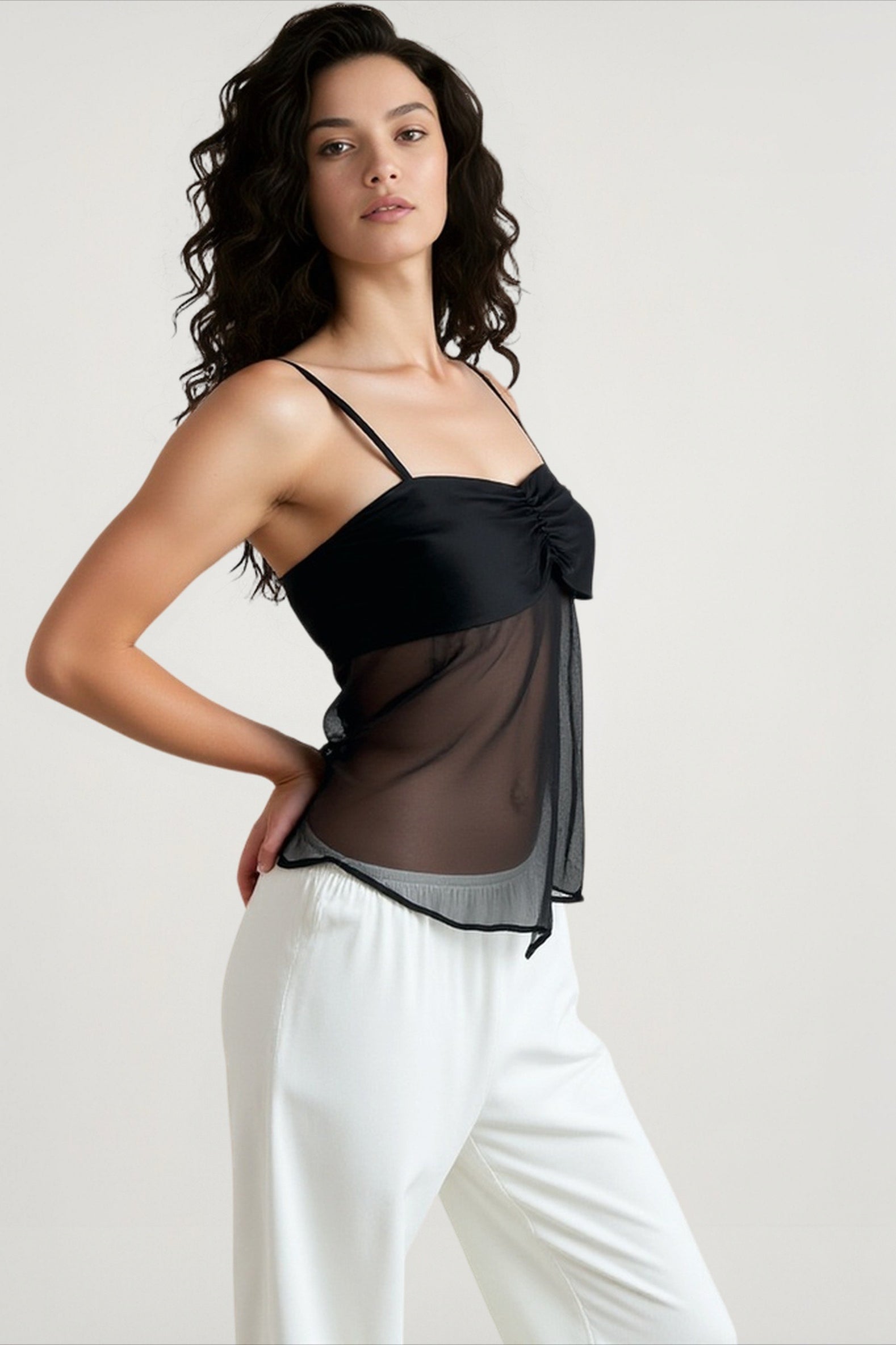 Slim fit sheer mesh cami top