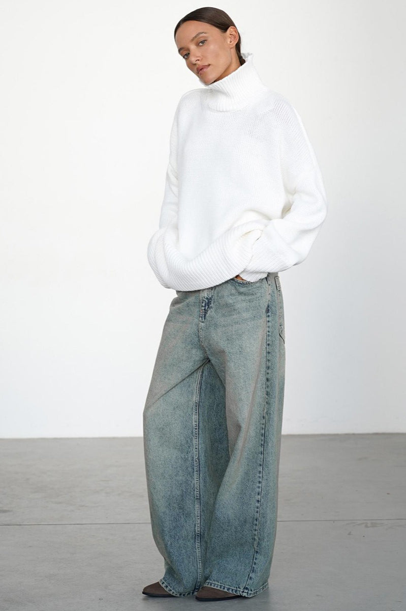 Loose Fit Solid Turtleneck Euro Knit Sweater