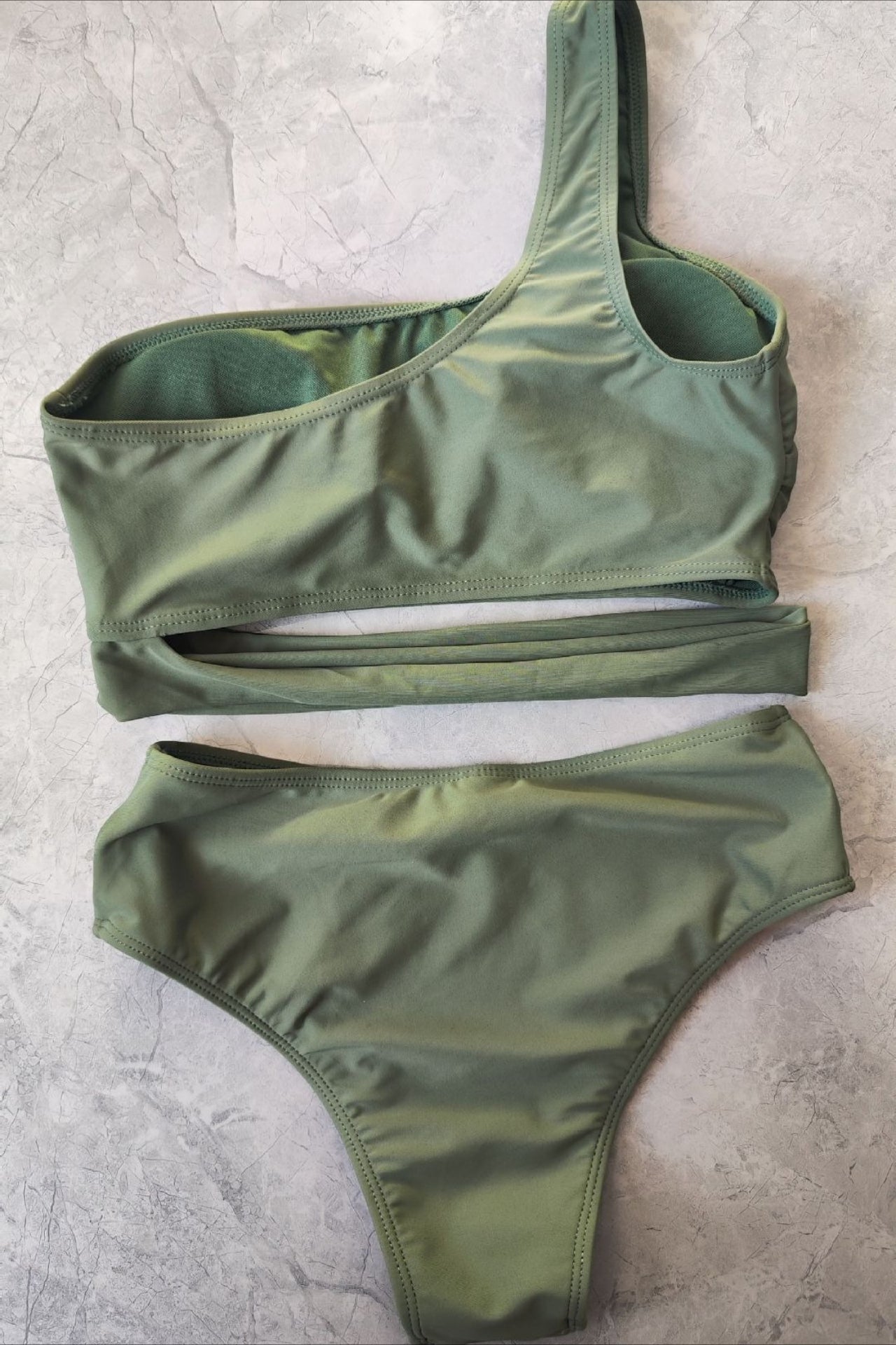 One Shoulder Side Hollow Out Two Piece Swim Set