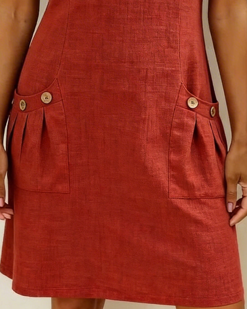 Round Neck Zip Front Short Sleeve Pocket Shift Mini Dress 3