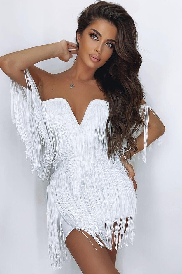 V-Neck Backless Tassel Bodycon Party Dress