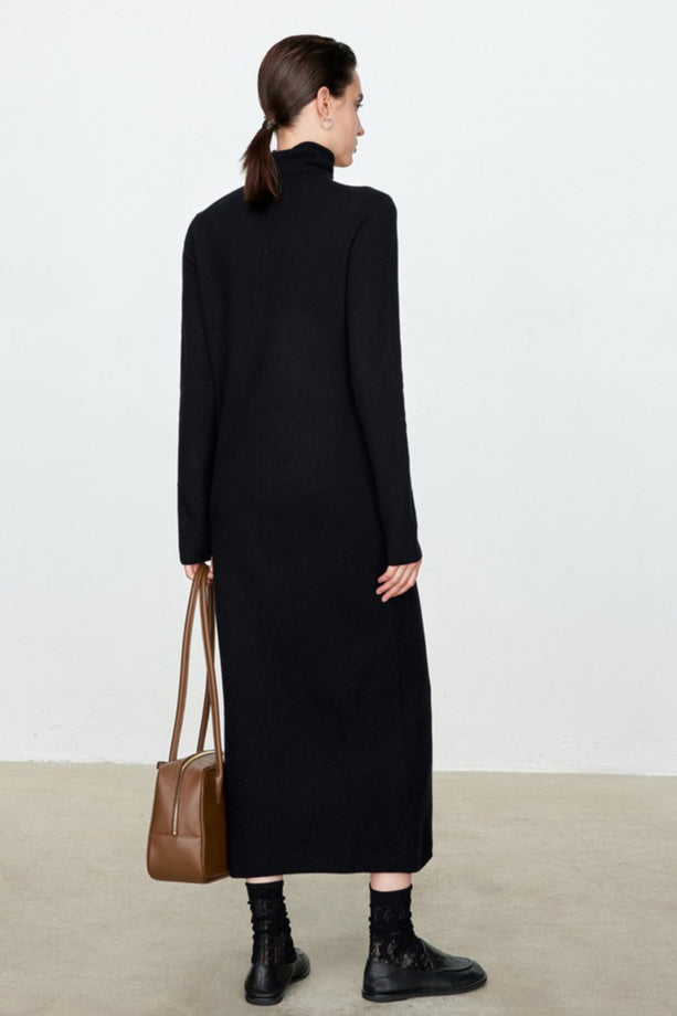 High Neck Flocked Slouchy Knit Dress 9