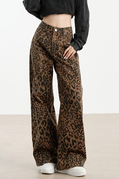 Leopard Print Wide Leg Jeans