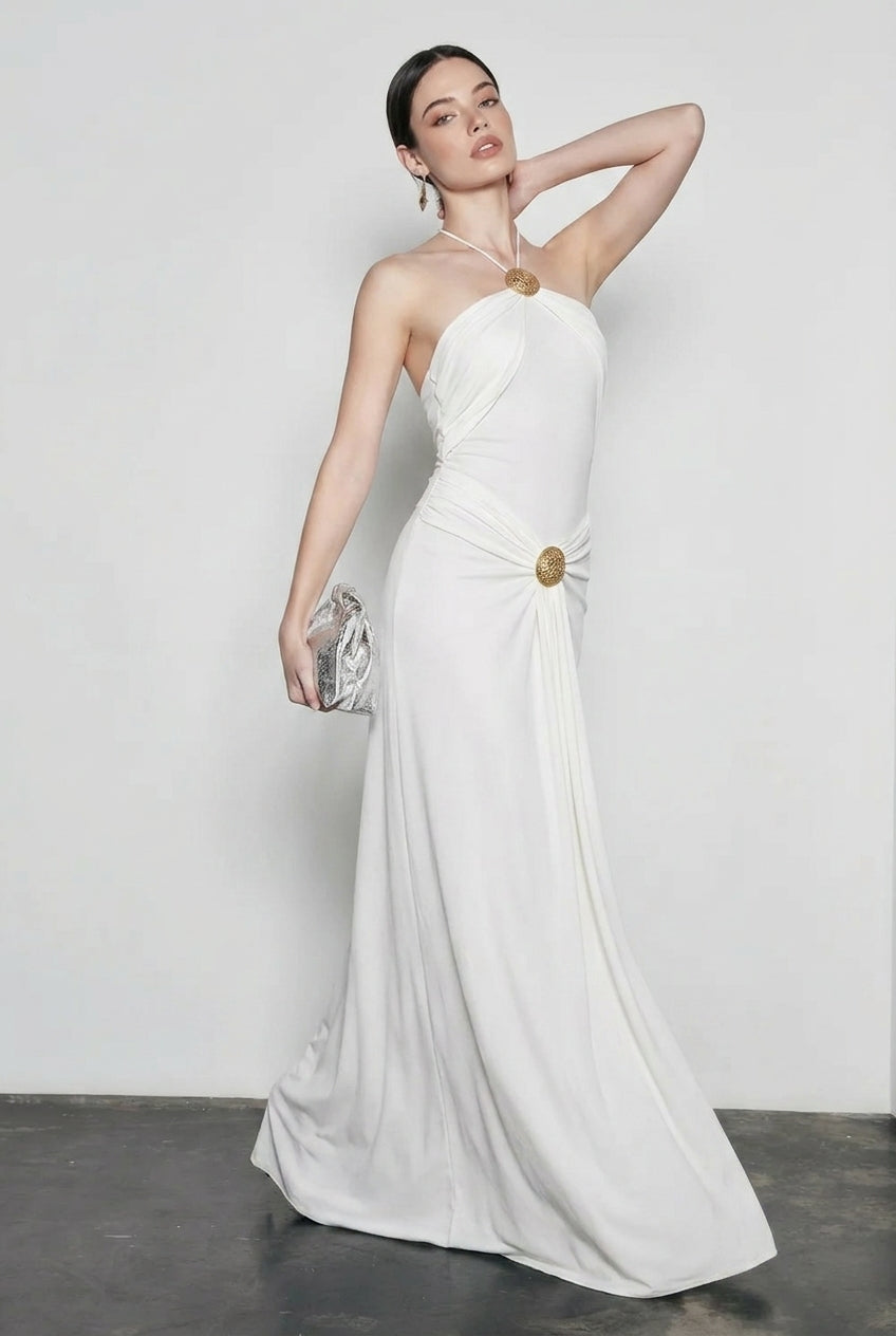 Halter Neck Ruched Bodycon Vacation Dress