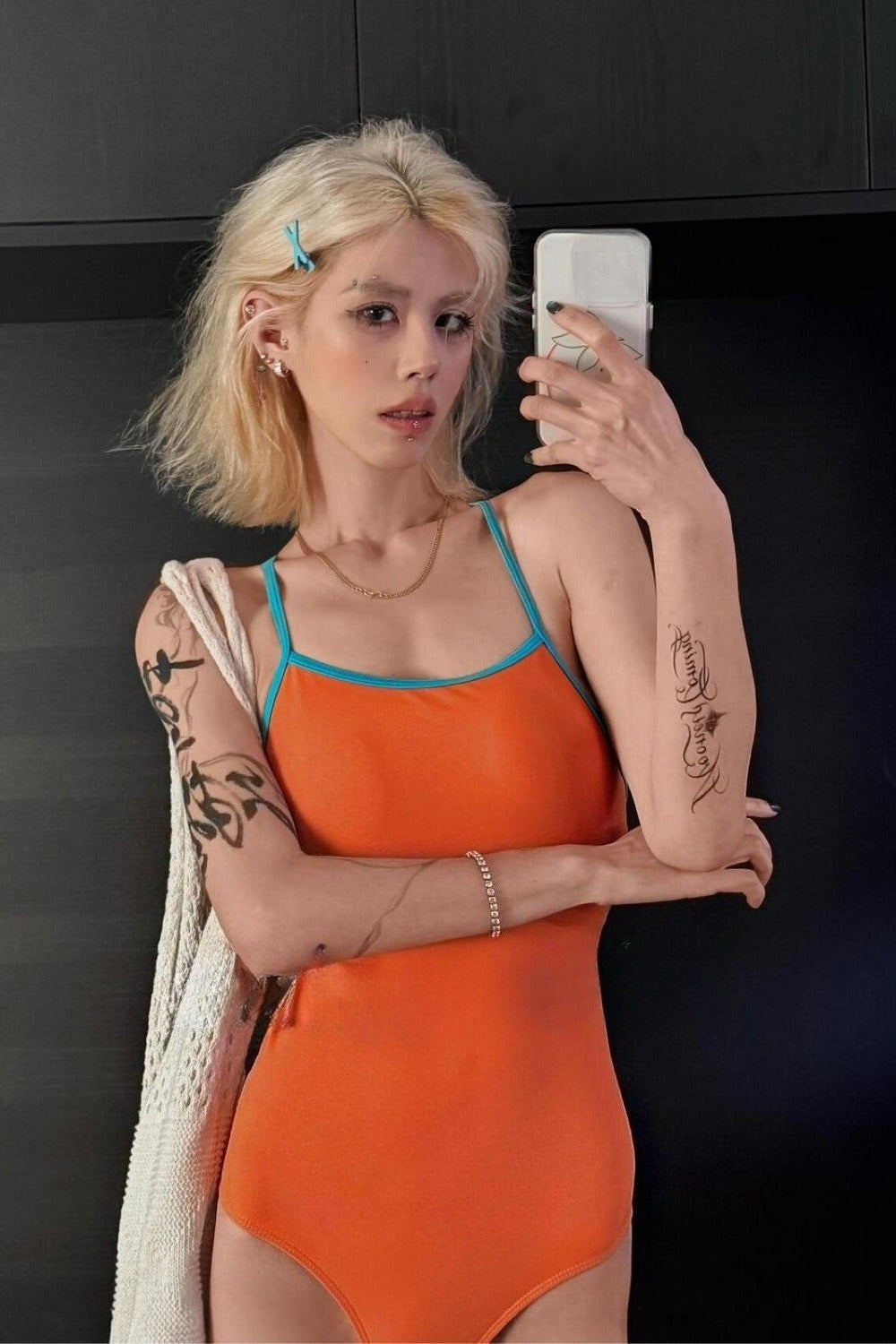 Sexy Color Block Crisscross Lace Up Backless One Piece Swimwear