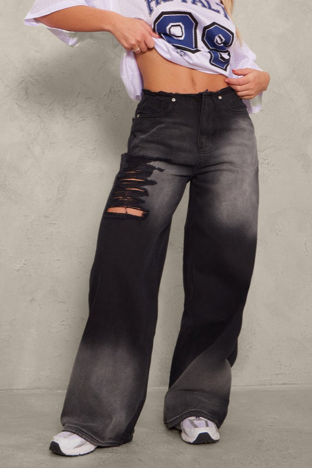 Ink Splatter Contrast Vintage Distressed Wide Leg Jeans