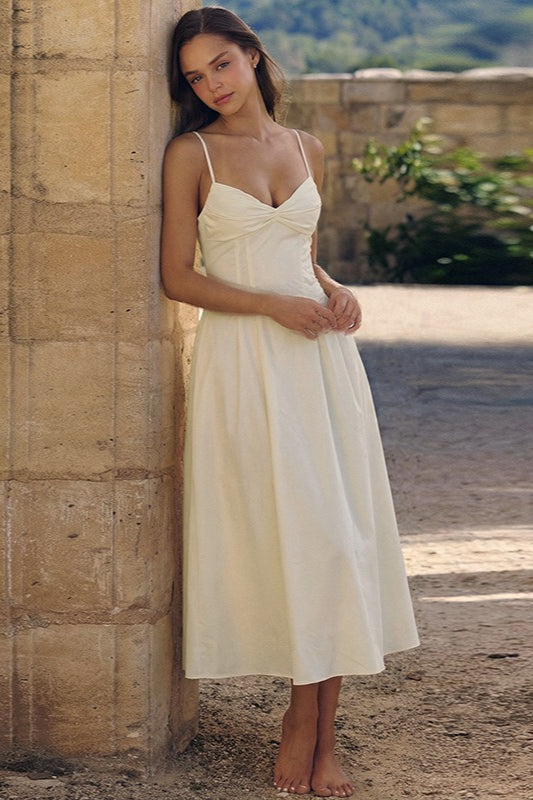 Solid Corset Low Cut Strappy Party Dress