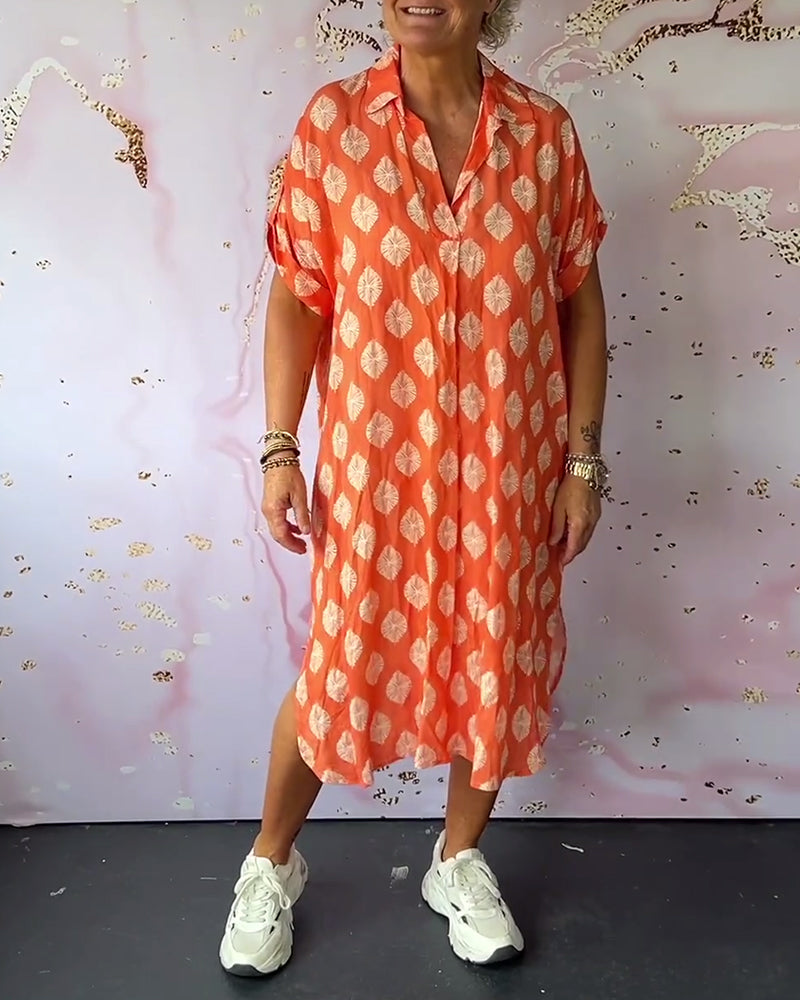 Loose lapel printed shirt dress