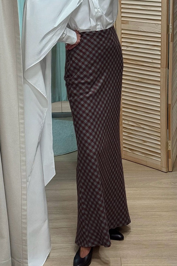 Plaid Cotton Straight Skirt