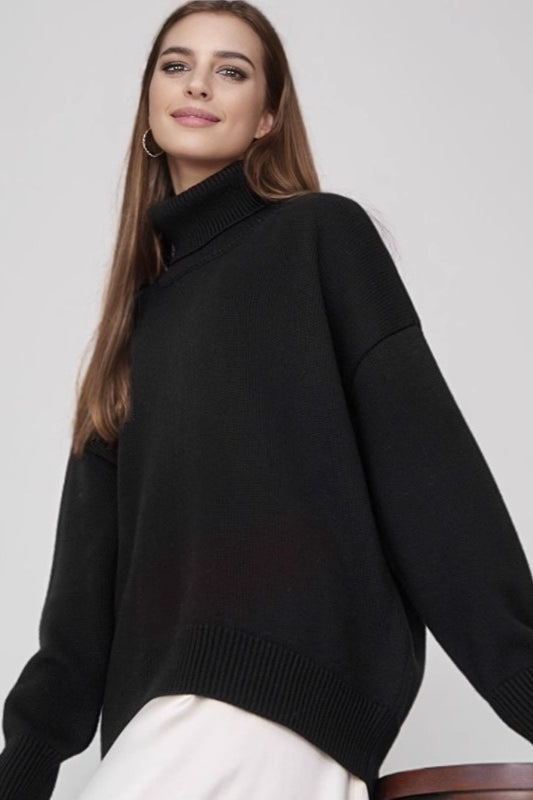 Versatile Solid Turtleneck Euro Sweater