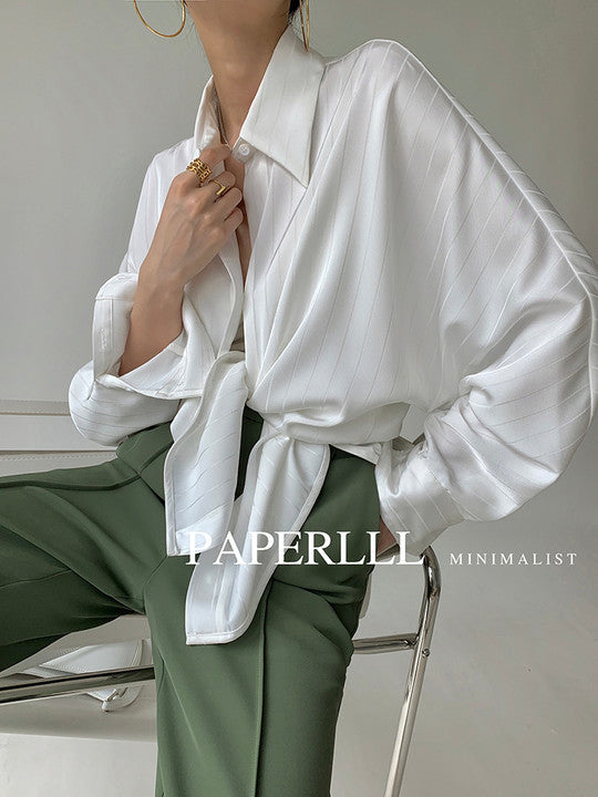 Satin Ballon White Sleeve Blouse