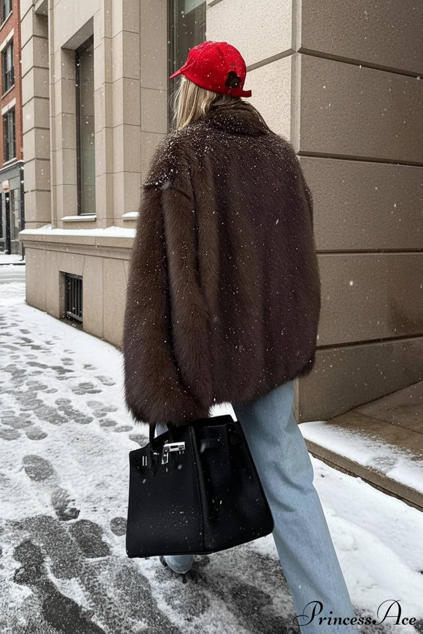 White TipDyed Faux Fox Fur MidLength Coat