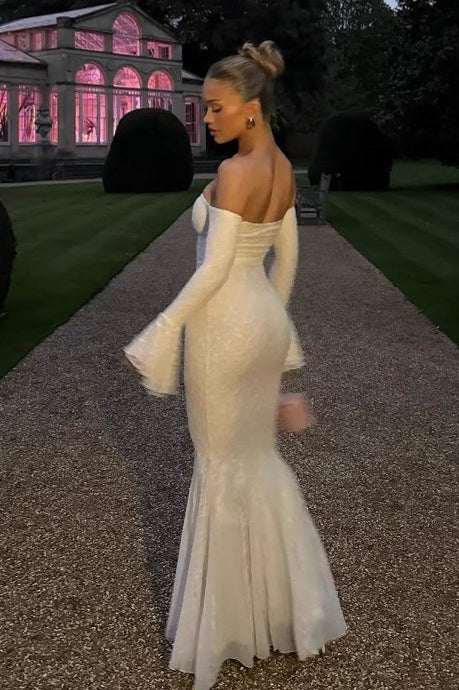 Sexy Flared Sleeve Mesh Lace Mermaid Party Dress