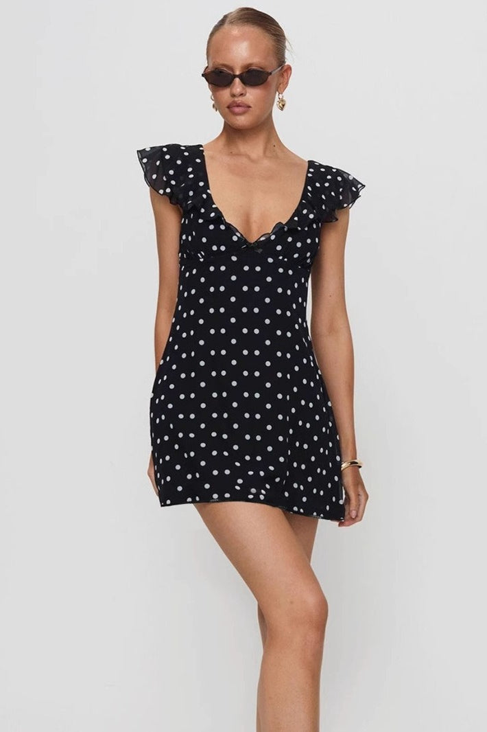 Black Polka Dot Mesh A-Line Mini Dress 2