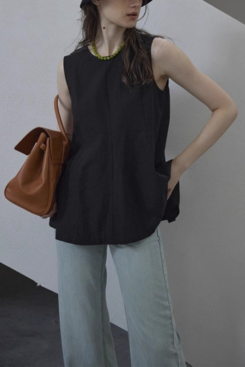 French Linen Crew Neck Blouse