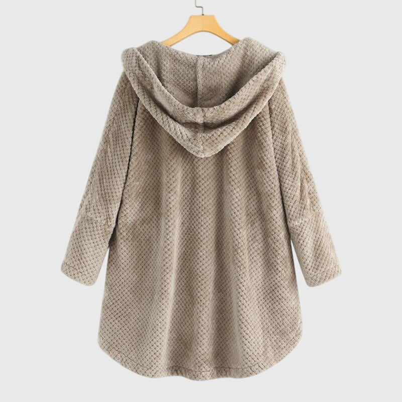 Hooded Fleece Button Front Long Sleeve High-Low Jacket