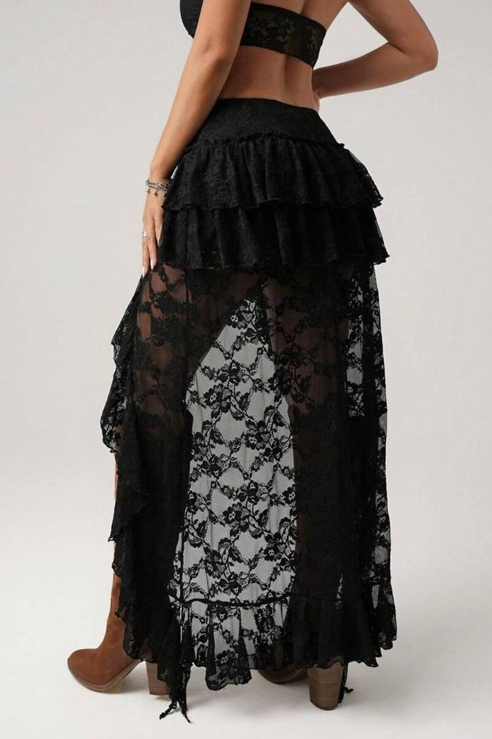 Sexy Lace Asymmetric Bodycon Skirt