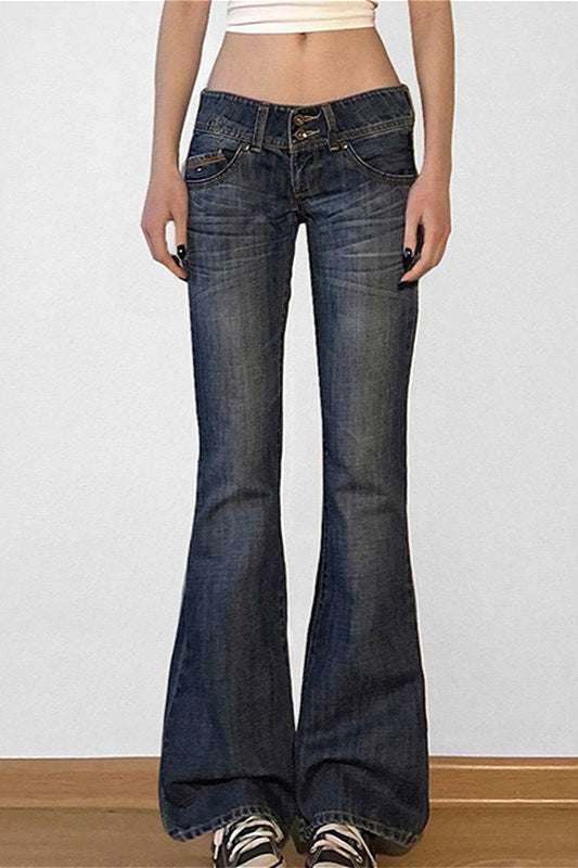Chic High-Street Low-Rise Stretch Flare Jeans