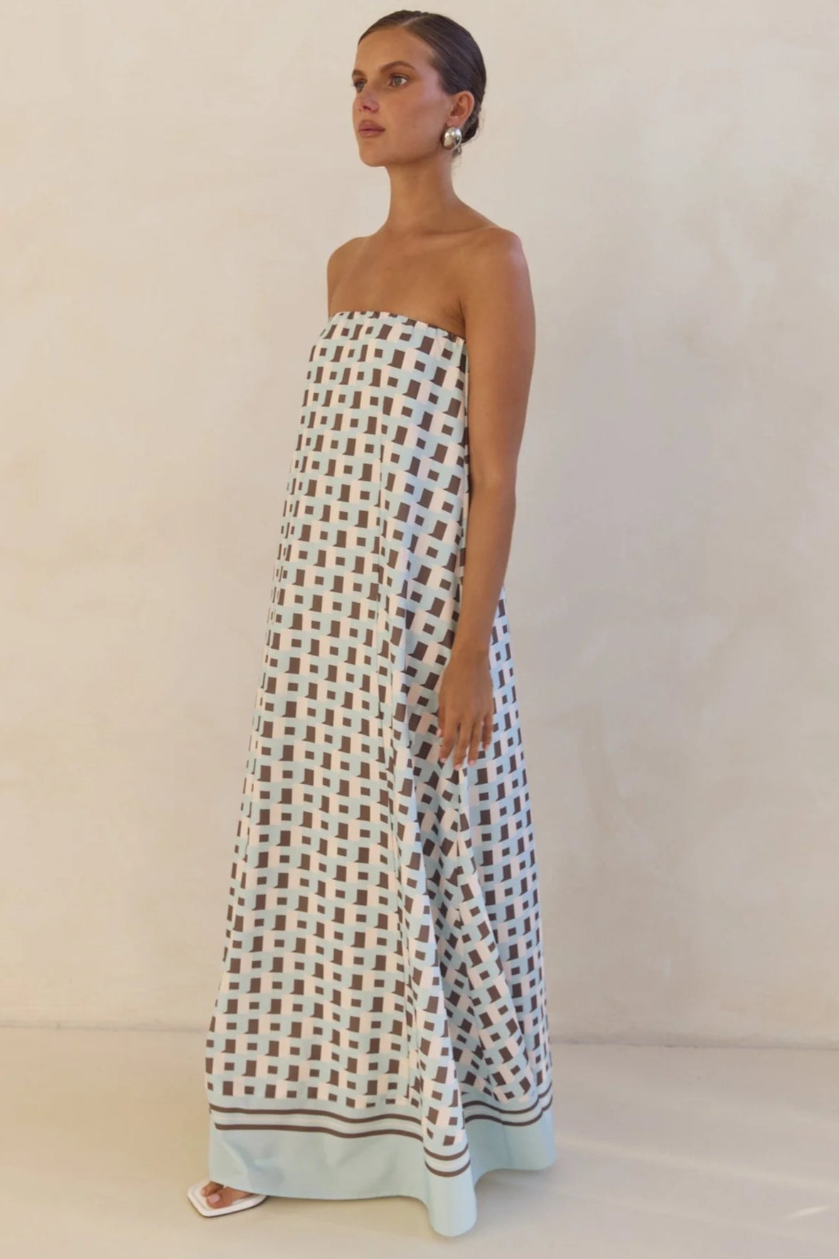 Strapless Contrast Band Hem A-Line Maxi Dress 17