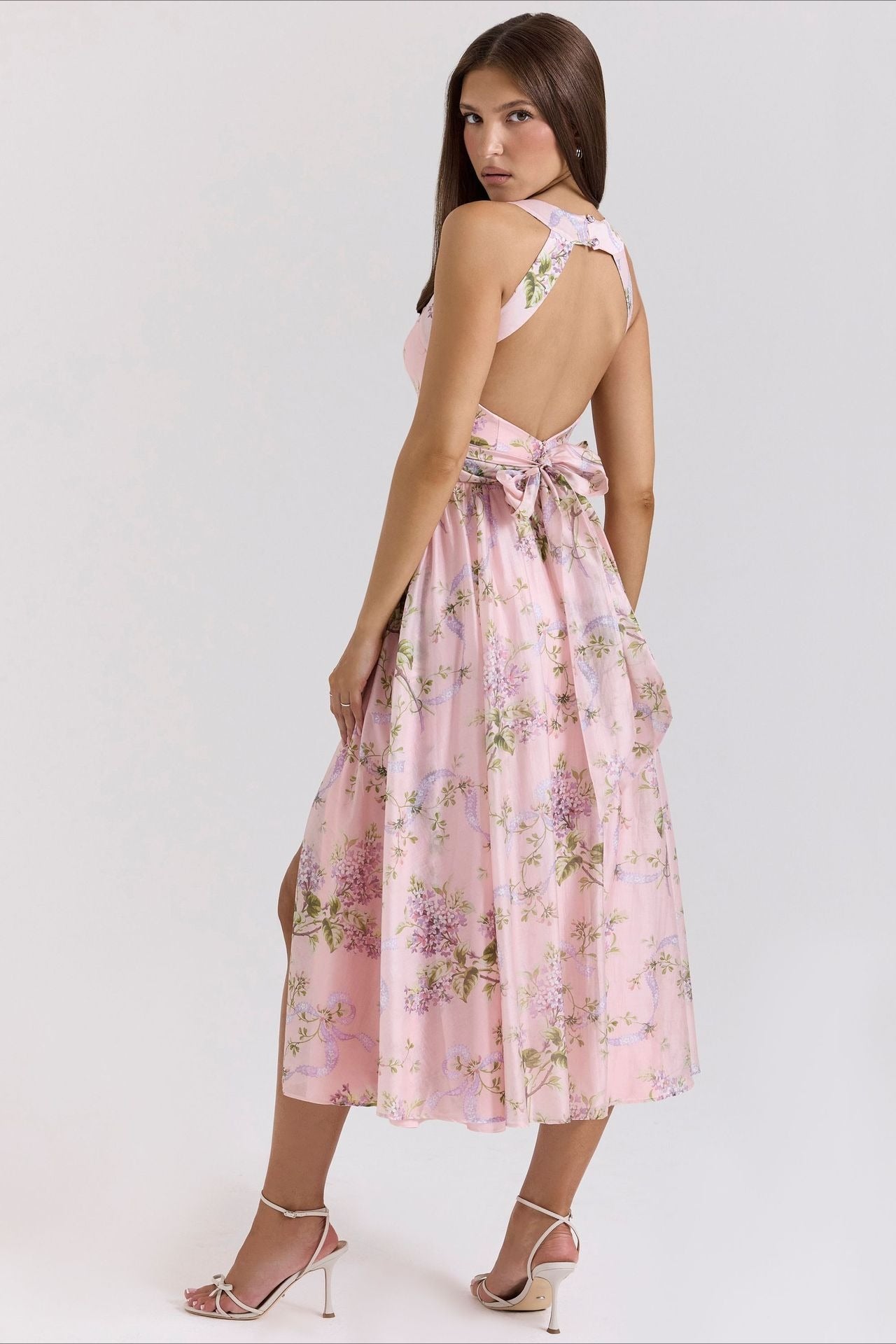 Printed Halter Slim Split Slip Dress