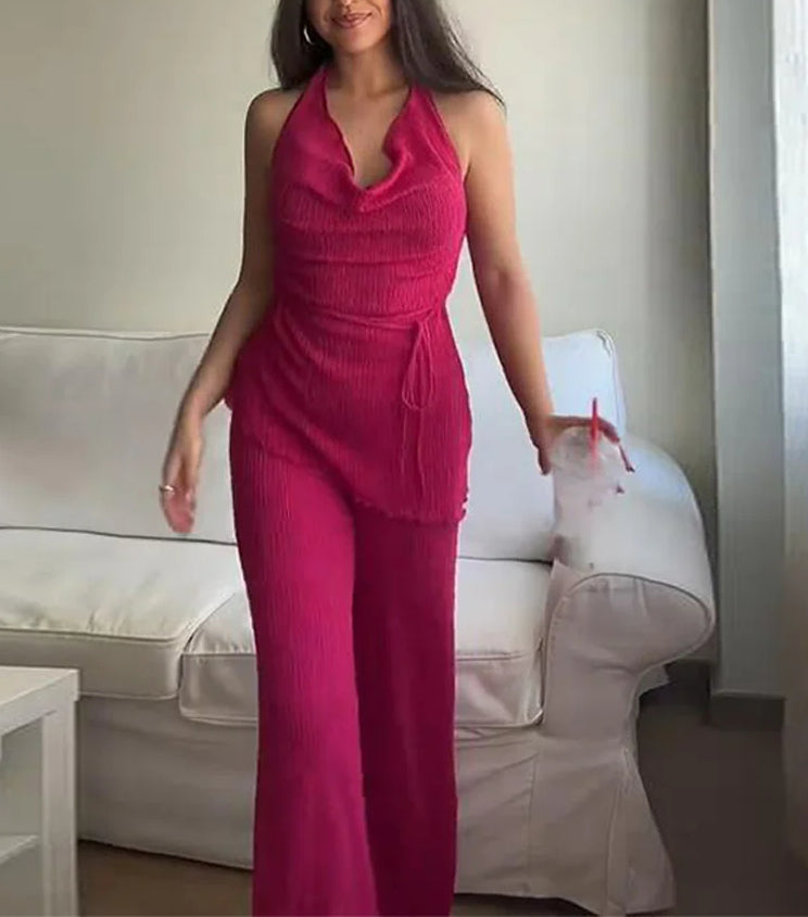 LaceUp Halter Wide Leg Suit