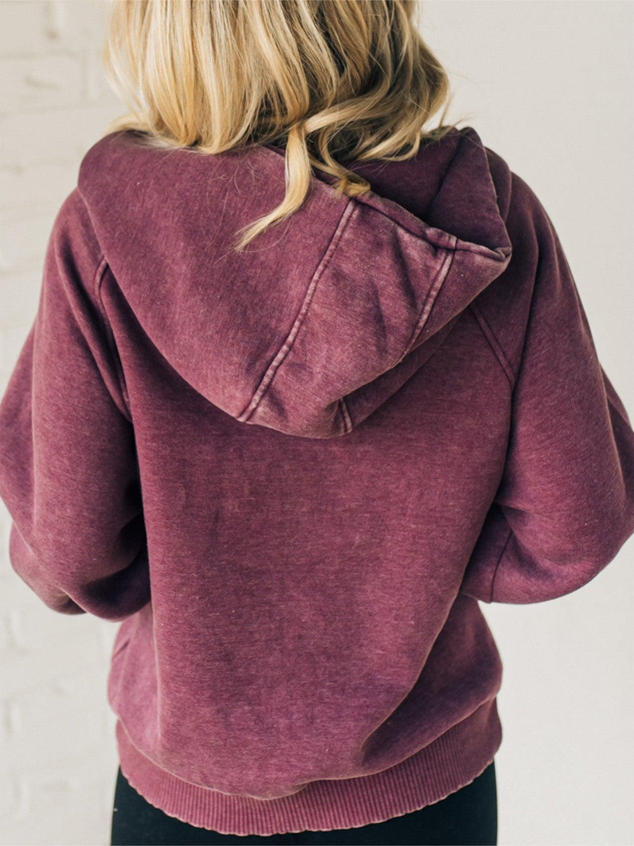 Zip Henley Acid Wash Fleece Hoodie