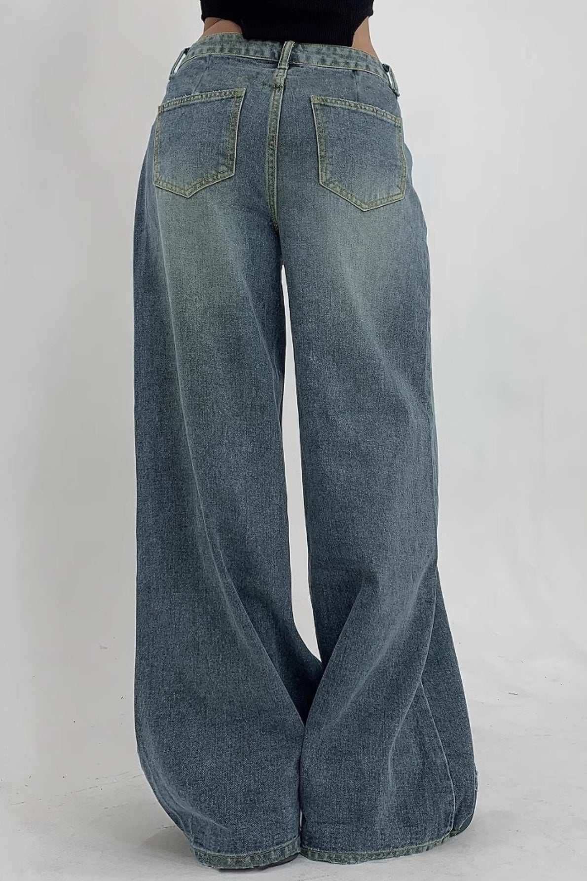 Distressed Wide Leg Floor Length Jeans