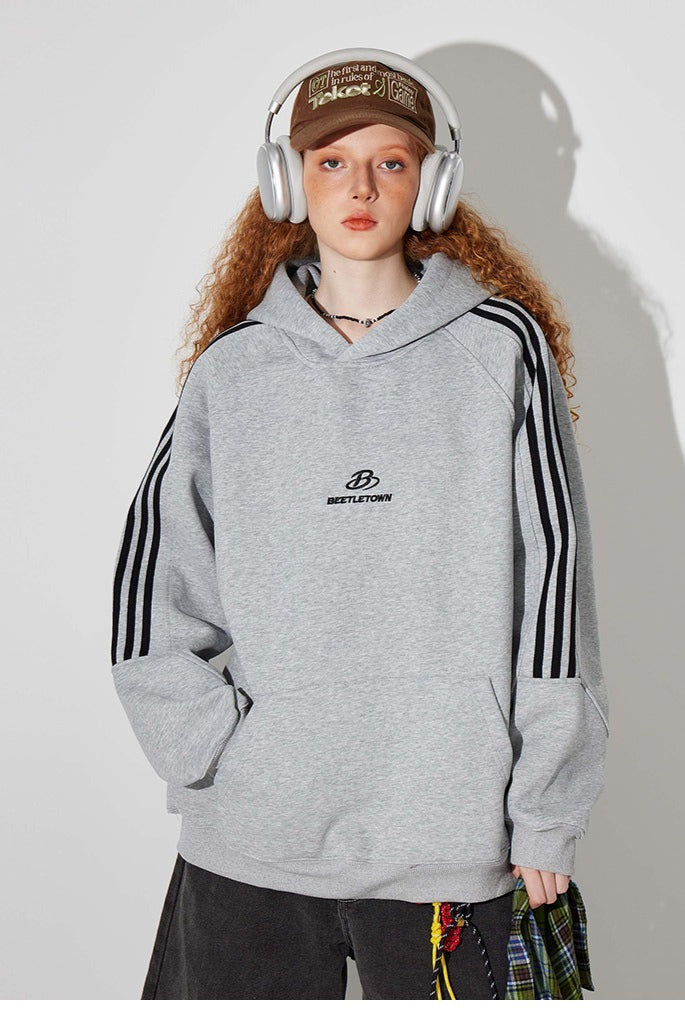 Striped Gray Raglan Sleeve Hoodie
