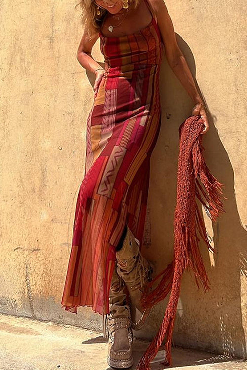 Vibrant Babe Bohemian Print Drawstring Maxi Dress - 3 Colors